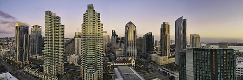 sandiego skyline city cityscape panorama aerial highrise view buildings california west coast bay bayfront realestate