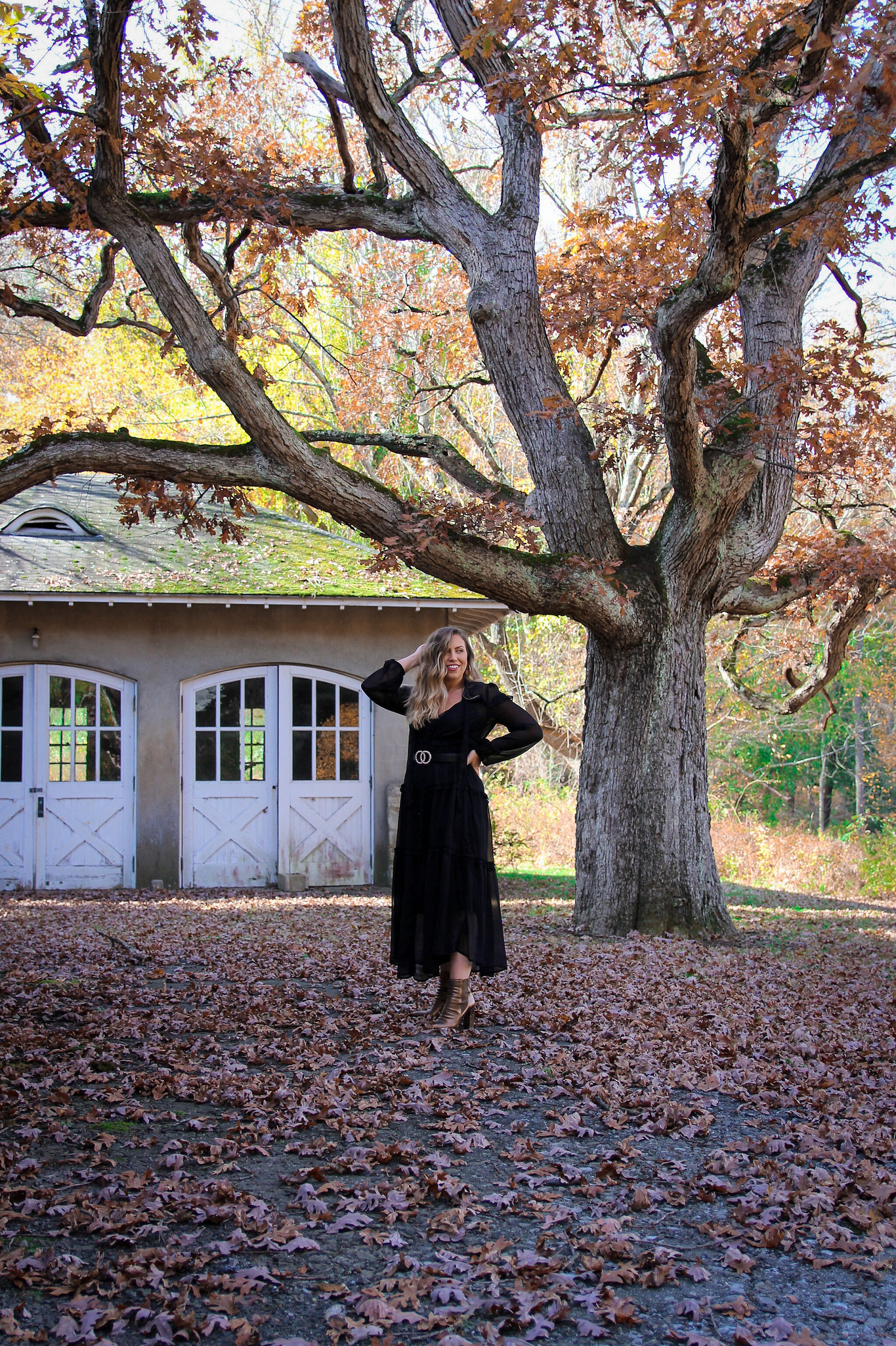 Witchy Black Dress Fall Photoshoot in New York | Fall Foliage | Westchester County NY Merestead