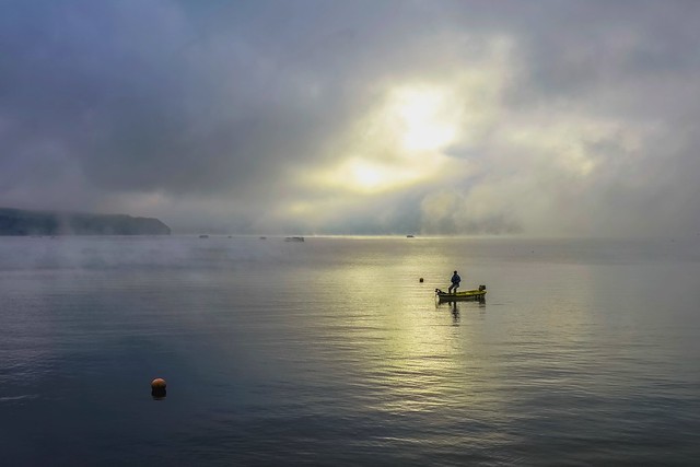 Angler in Morning @ Lake Yamamaka, Japan