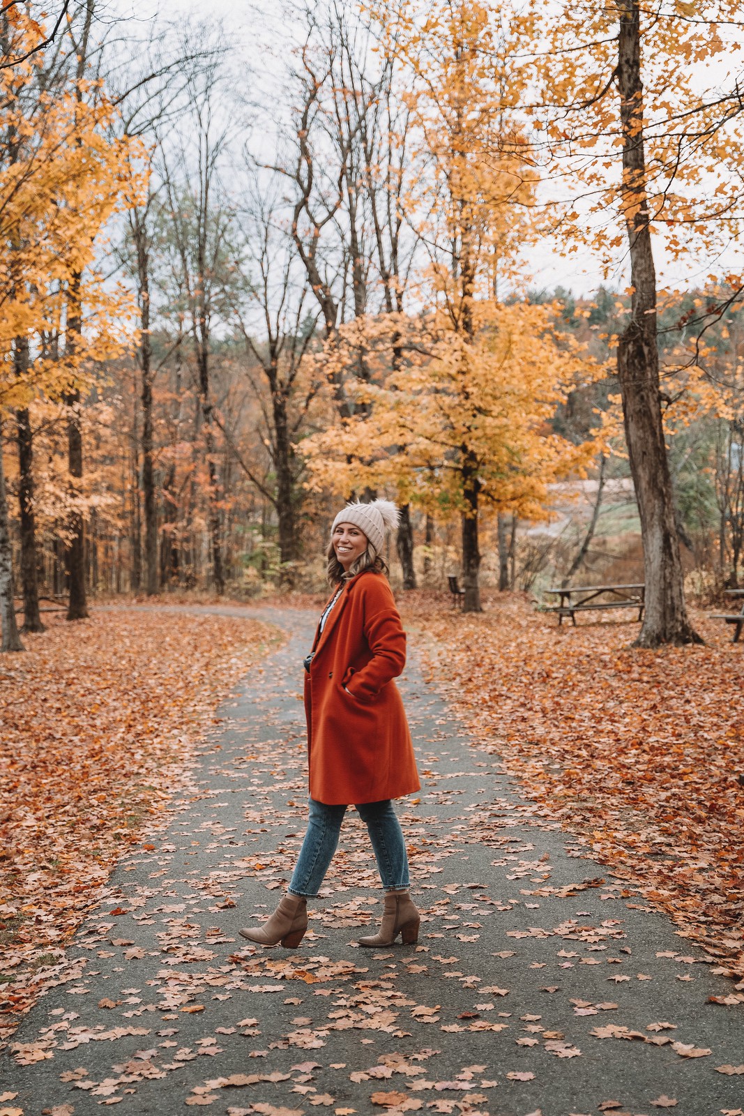 Orange Coat Fall Foliage Photoshoot Inspiration
