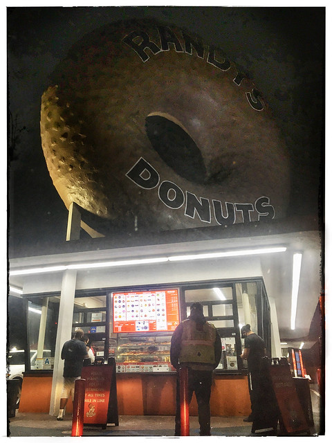 Early morning social distancing at Randy’s Donuts