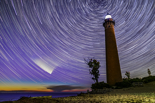 night photography uh82nvme uh82nvmyphotography rokinon little sable point lighthouse water michigan sand beach star trails