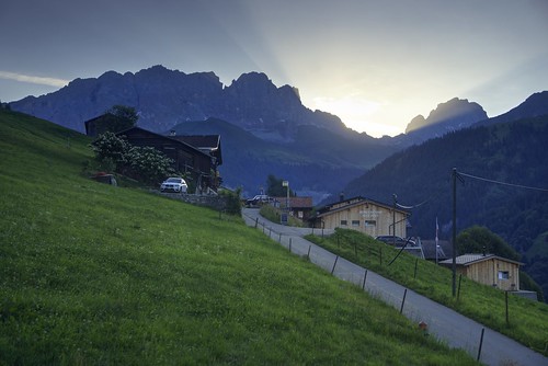 schuders schiers switzerland grison graubünden alps swissalps village house road street mountain grass pasture field dawn day clear sunrise sunray outdoor sony sonya6000 a6000 selp1650 3xp raw photomatix hdr qualityhdr qualityhdrphotography fav100