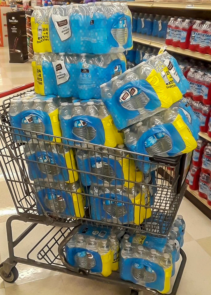 Cart Full of Bottled Water - Lucky Supermarkets