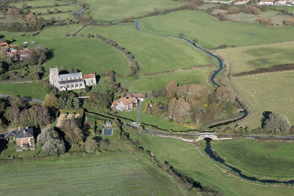 Wiveton aerial image - St Mary's Church & the river Glaven in Norfolk ...