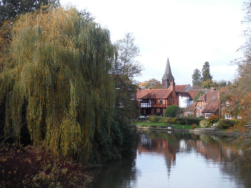 Whitchurch Mill and St. Mary the Virgin, Whitchurch-on-Thames, from Whitchurch Bridge SWC Walk 170 Pangbourne Circular via Goring-on-Thames