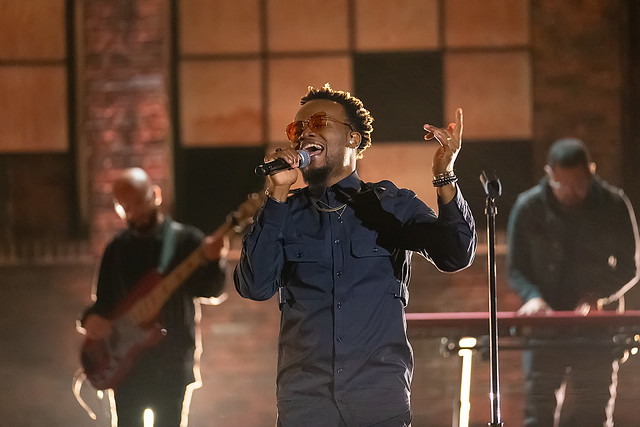 HENDERSONVILLE, TN - SEPTEMBER 14:  Travis Greene performs onstage during the 2020 Dove Awards at TBN Studios on September 14, 2020 in Hendersonville, Tennessee.  (Photo by Don Claussen/Trap The Light Photography for Dove Awards)