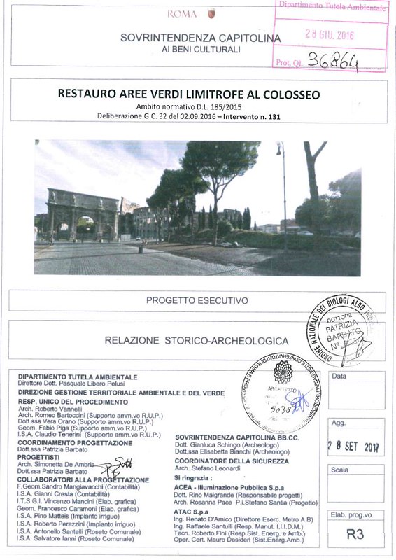 ROMA ARCHEOLOGICA & RESTAURO ARCHITETTURA 2020: “Belvedere naturale - Lavori di restauro delle aree a verde limitrofe al Colosseo.” Virginia Raggi / Facebook (27/10/2020). S.v., C.d.R. [in PDF] (01/2019), MiBACT (07/2013) & NYT (15|07|1959): 6.