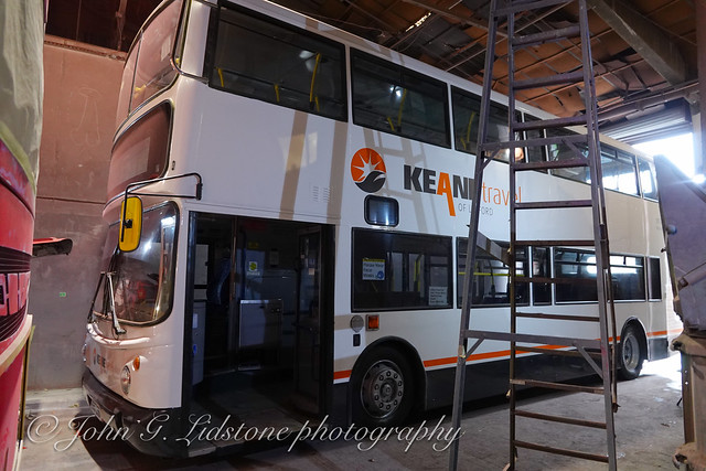 Keane Travel of Linford former Dublin Bus Volvo B7TL / ALX400 GRZ 1260 undergoing smart repaint into fleet livery at Marden Commercials of Benfleet