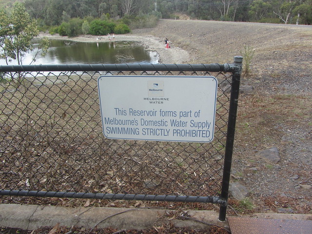 No swimming sign,  Sugarloaf Reservoir, Nillumbik Shire, Victoria