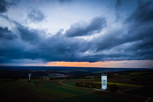 Water tower Jettingen by AxelN, wasserturm autumn windpower deutschland windrad herbst watertower sunset himmel germany sky sonnenun