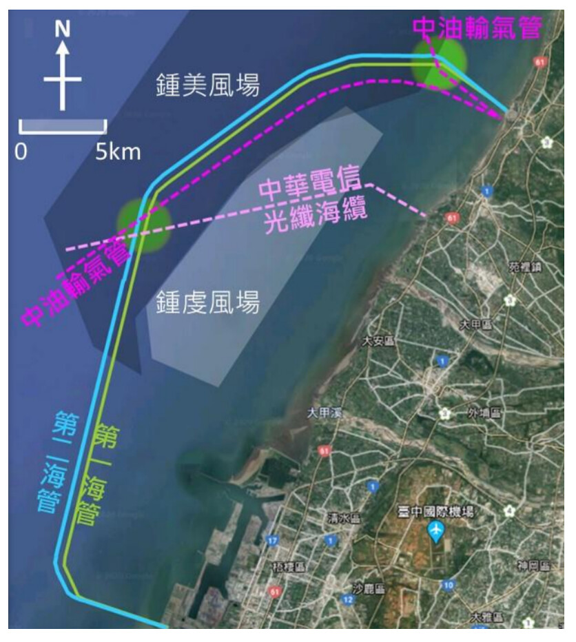 為滿足天然氣需求，台電計畫於台中港新建LNG接收站及輸氣海管。圖片來源：環評書件