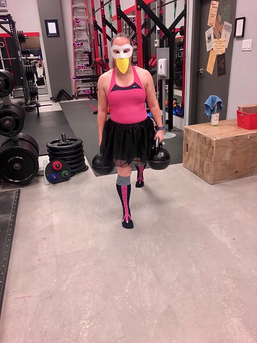 Ostrich costume at the gym987