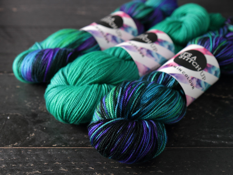 It's a Stitch Up Favourite Sock yarn in 'Outer Planets' and 'Aquaphobia'