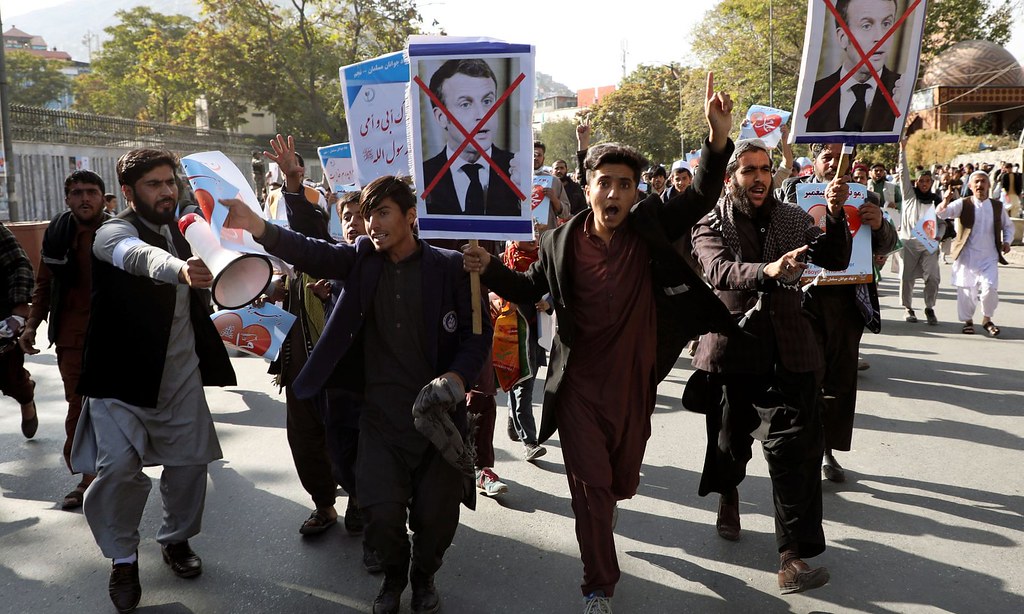 阿富汗首都喀布爾的反法國示威。（圖片來源：Omar Sobhani/Reuters）