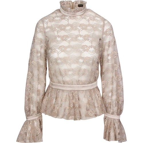 Get A Romantic Feel With Nude Lace Ruffled Long Sleeve Blouse! | by hottieandlordusa