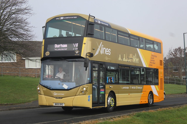 Go North East Xlines X5|X15 Wright Streetdeck 6307 | NK16 BXG seen going around Delves Estate, Consett working an X5 to Durham.