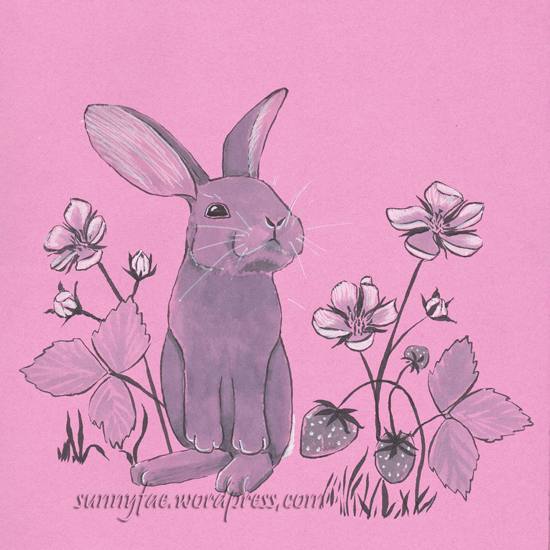 rabbit in the strawberry patch