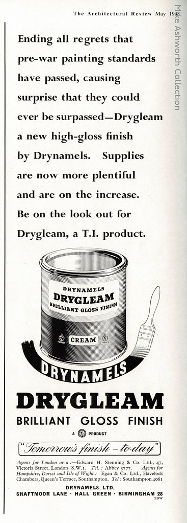 Drygleam paint - advert issued by Drynamels Ltd, Hall Green, Birmingham - 1948