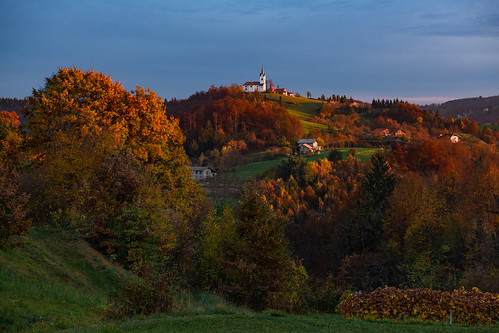 autumn slovenia slovenija prežganje trees fall church landscape evening village hill vas cerkev jesen večer