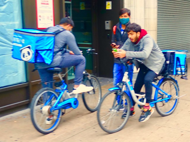 Delivery boys, hanging out.