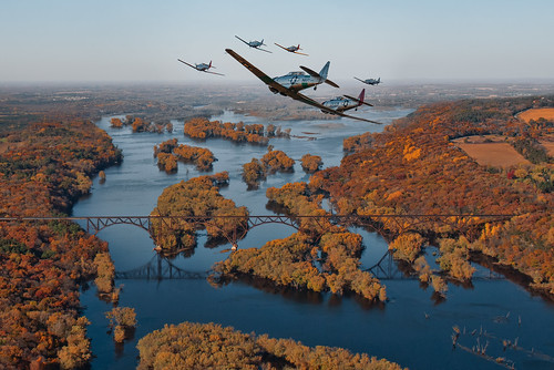 minneapolis minnesota river autumn fall airplanes planes warbirds flying vintage wwii squad club colors forrest foliage stcroix stillwater somerset wisconsin railroad train bridge highbridge steelarch landscape airshow aircraft flight water sky trees woods coth5