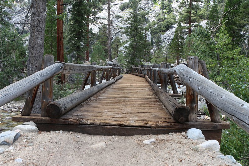 The wooden bridge on the High Sierra Trail where it crosses the Kern River