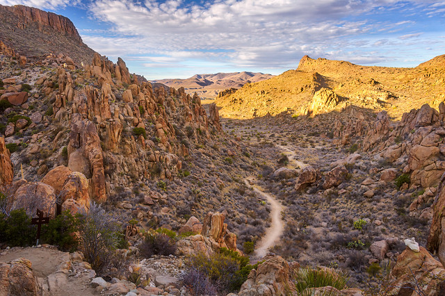 View of the Grapevine HIlls Trail and gravel wash from Balanced Rock, Big Bend National Park, Texas, USA