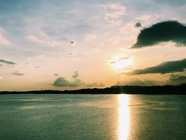 Sunset over reservoir