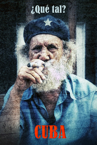 Making up a postcard from Cuba featuring a fake Castro who sat on the street smoking a cigar and posing for tourists