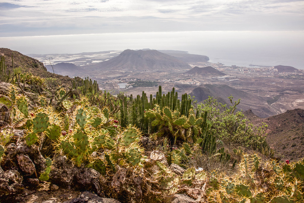 Vista de los volcanes del sur de Tenerife desde el sendero del Roque del Conde en Tenerife