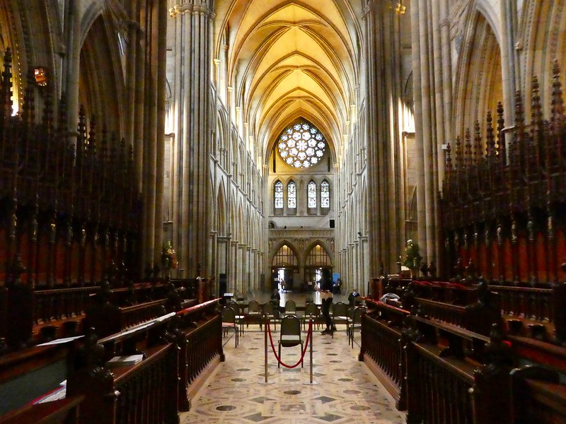 Choir stalls and stained glass windows, Truro Cathedral