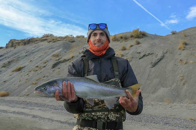 Angler holds Lahontan cutthroat trout at Pyramid Lake