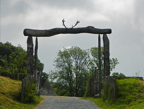 Gate in the recreated village called Henllys Iron Age Fort in the area inhabited by Celtic tribespeople over 2000 years ago in Wales