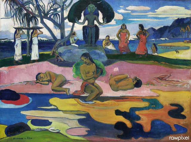 Day of the God (Mahana no atua) (1894) by Paul Gauguin. Original from The Art Institute of Chicago. Digitally enhanced by rawpixel.
