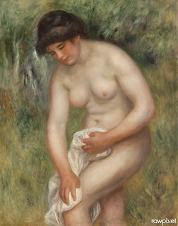 Bather Drying Herself (Baigneuse s&#39;essuyant) (1901&ndash;1902) by Pierre-Auguste Renoir. Original from Barnes Foundation. Digitally enhanced by rawpixel. | by Free Public Domain Illustrations by rawpixel