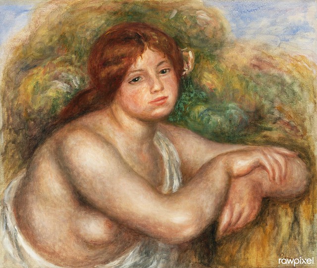 Nude Study, Bust of a Woman (Étude de nu, buste de femme) (1910) by Pierre-Auguste Renoir. Original from Barnes Foundation. Digitally enhanced by rawpixel.