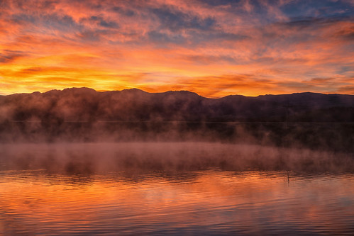 sunrise dawn daybreak clouds reflections mirror pond mist mountains landscape colorado tabernash fraser devilsthumbranch landscapes