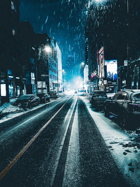 Snowy Street at Night