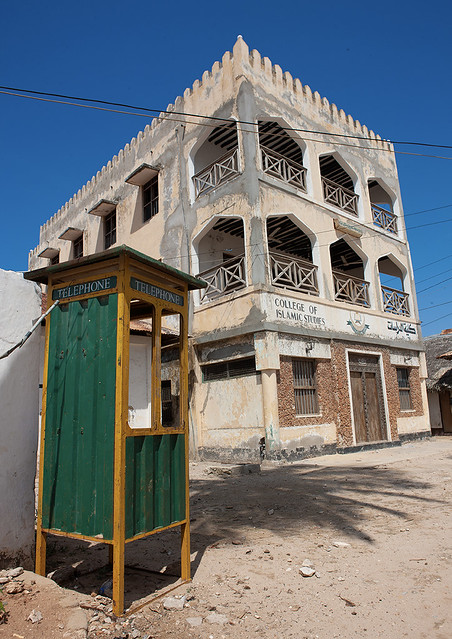 Coranic school building with a phone booth, Lamu County, Lamu, Kenya