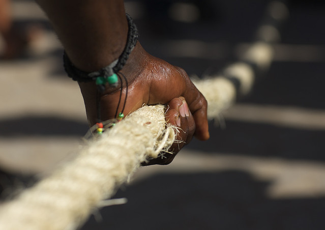 People playing tug of war, Lamu County, Lamu, Kenya