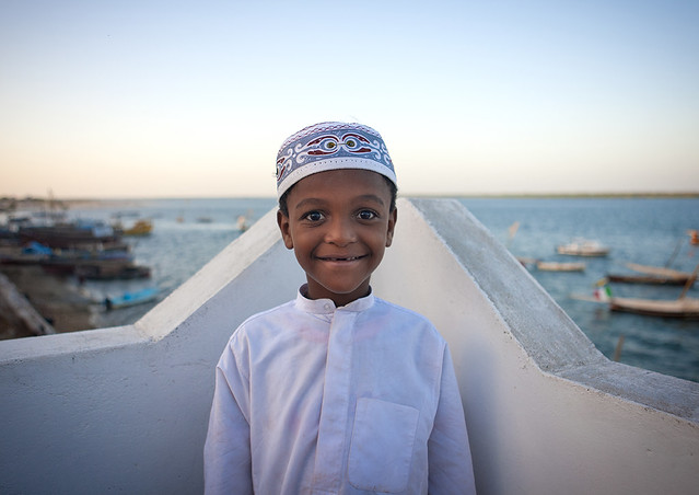 Little muslim boy wearing kofia hat, Lamu County, Lamu, Kenya