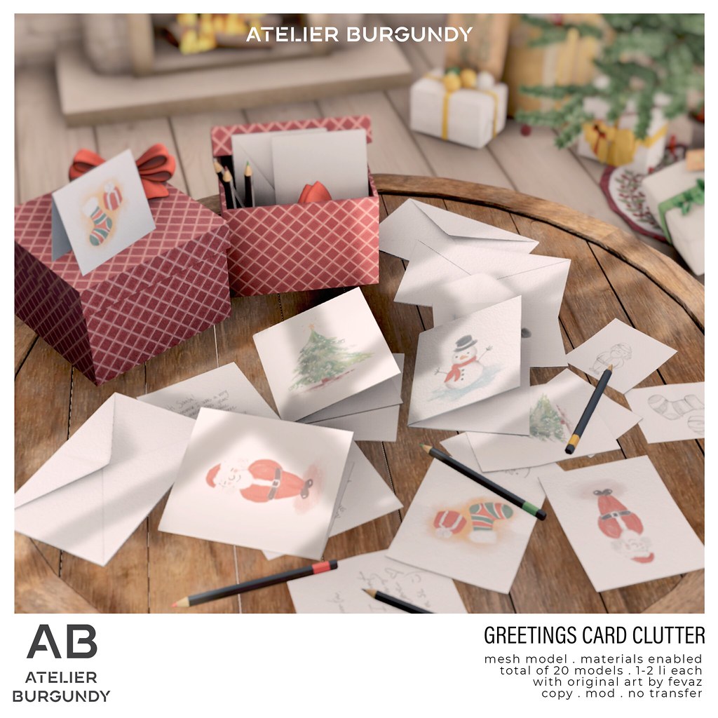 Atelier Burgundy . Greetings Card Clutter