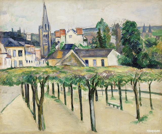 Village Square (Place de village) (ca.1881) by Paul Cézanne. Original from Original from Barnes Foundation. Digitally enhanced by rawpixel.