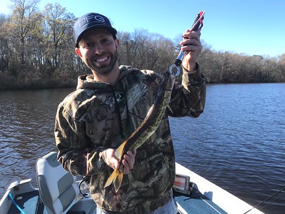 Photo of man holding a chain pickerel