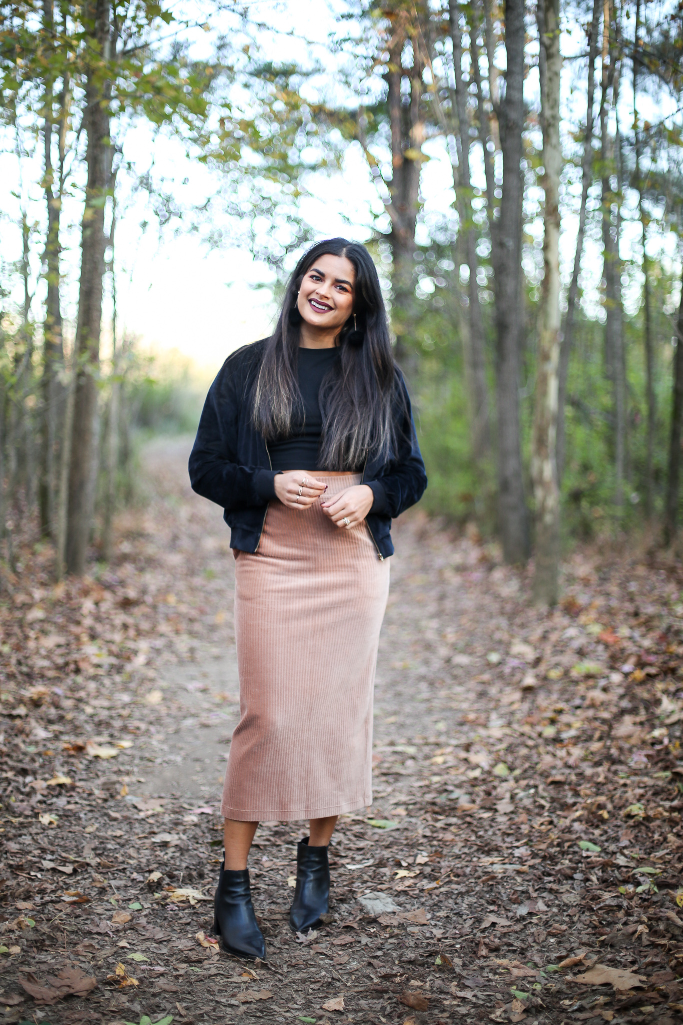 Priya the Blog, Nashville fashion blog, Nashville style blog, Nashville fashion blogger, Nashville style blogger, corduroy midi skirt, how to style a corduroy midi skirt, velvet jacket, black crop top, black pointed toe booties, Fall outfit, Fall style, Fall fashion, how to style a black crop top