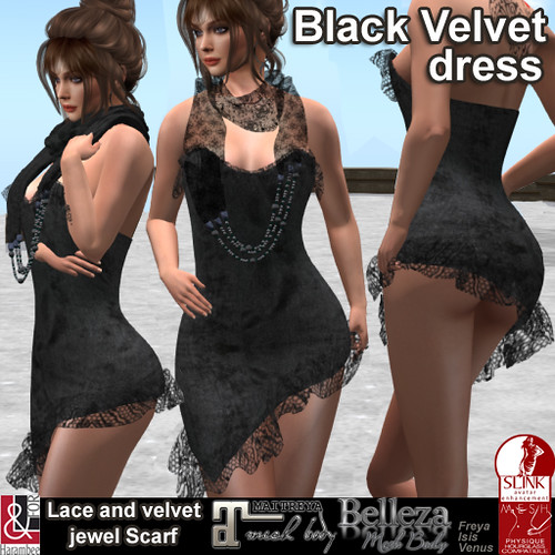 Black Velvet dress and 2 scarfs