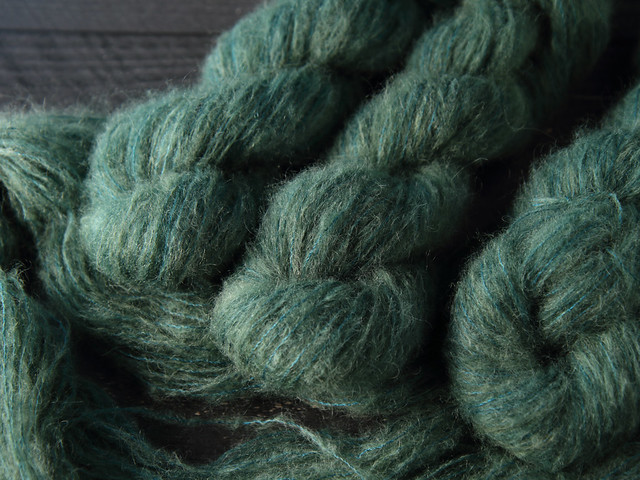 Fuzzy Lace – Brushed Baby Suri Alpaca & Silk hand dyed yarn 25g – ‘Spirulina’