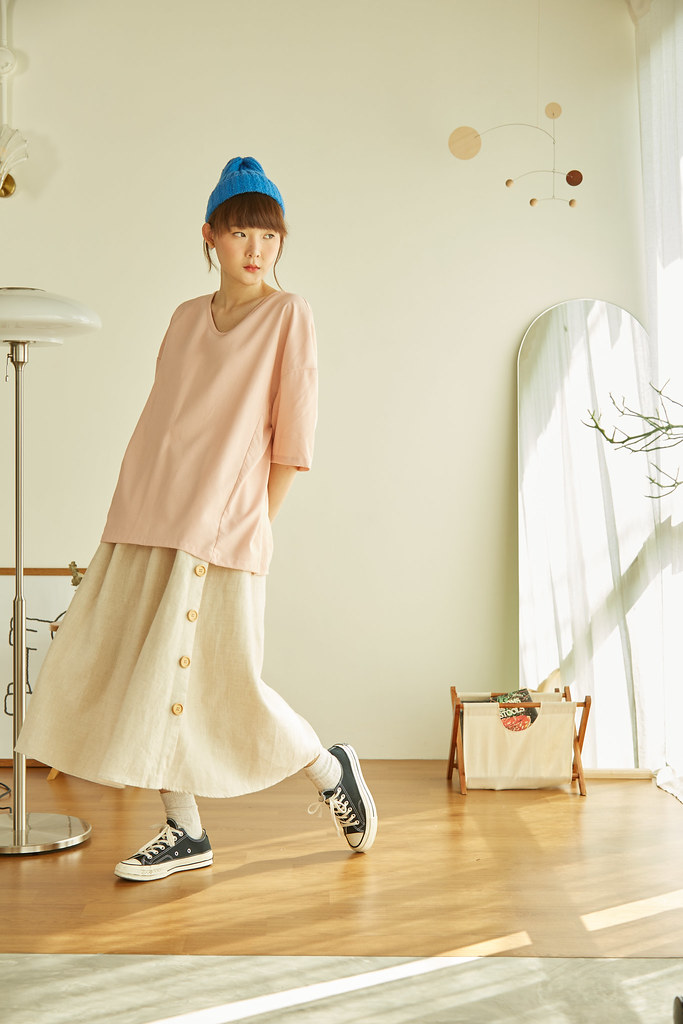Cotton & Hemp Women's Tops Pink - Oversize Blouse Short Sleeve - Pastel Pink Color