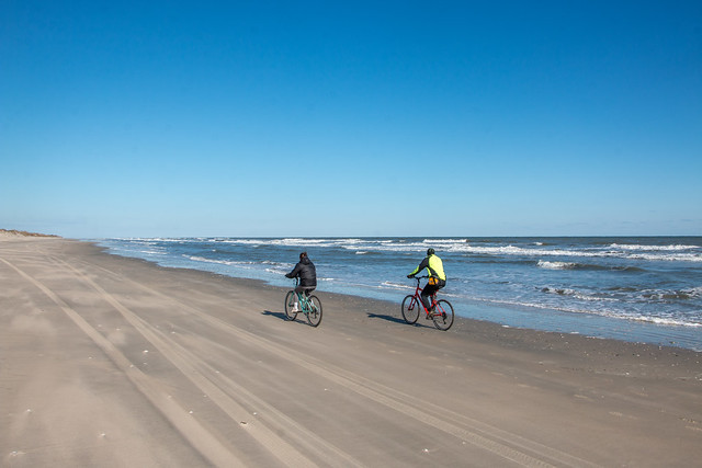 Cycling the beach at False Cape State Park